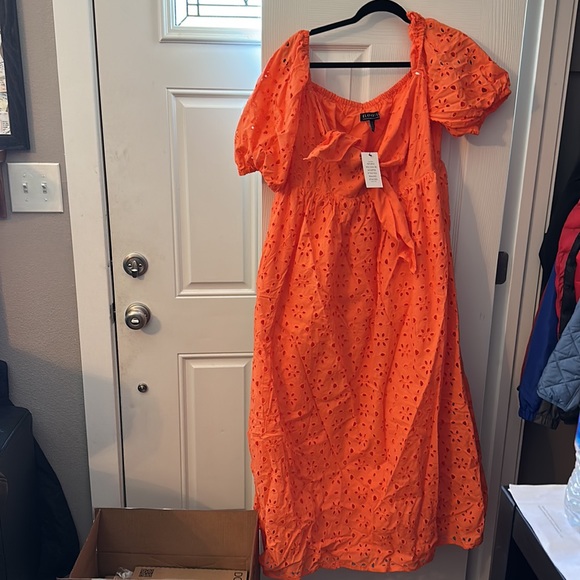 SOLD OUT ONLINE PRICE FIRM ELOQUII Eyelet Tie Front Maxi Dress - Picture 4 of 11